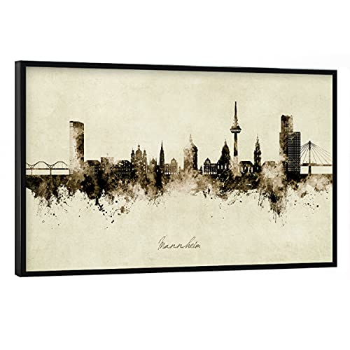 artboxONE Poster mit schwarzem Rahmen 75x50 cm Städte Mannheim Germany Skyline Sepia - Bild Mannheim City Cityscape von artboxONE