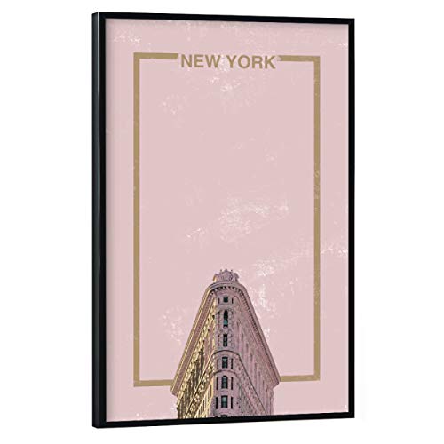 artboxONE Poster mit schwarzem Rahmen 75x50 cm Städte NYC in pink - Bild pink City Collage von artboxONE