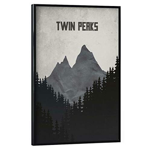 artboxONE Poster mit schwarzem Rahmen 75x50 cm Typografie Twin Peaks - Bild Wald bäume Mountain von artboxONE