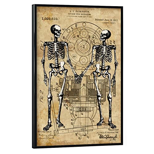artboxONE Poster mit schwarzem Rahmen 90x60 cm Anatomie Menschen Skelett Love - Bild Skelett patent schädel von artboxONE