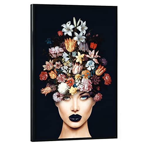 artboxONE Poster mit schwarzem Rahmen 90x60 cm Floral Frau mit Blumenschmuck - Bild Blumen blumenfrau Frau von artboxONE