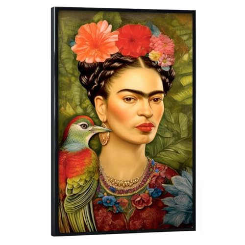 artboxONE Poster mit schwarzem Rahmen 90x60 cm Floral Frida - Bild Bild Frida Kahlo Bild Frida Kahlo Boho von artboxONE