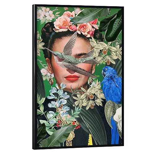 artboxONE Poster mit schwarzem Rahmen 90x60 cm Floral Frida Collage Art - Bild Frida Kahlo botanisch Collage von artboxONE