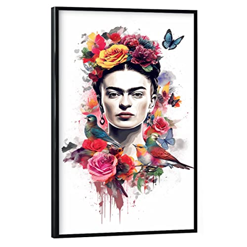 artboxONE Poster mit schwarzem Rahmen 90x60 cm Floral Frida Kahlo Flowers - Bild Frida Kahlo bunt Creative von artboxONE