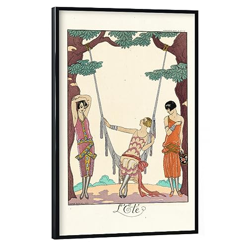 artboxONE Poster mit schwarzem Rahmen 90x60 cm Floral George Barbier - Sommer - Bild jugendstil Fashion floral von artboxONE