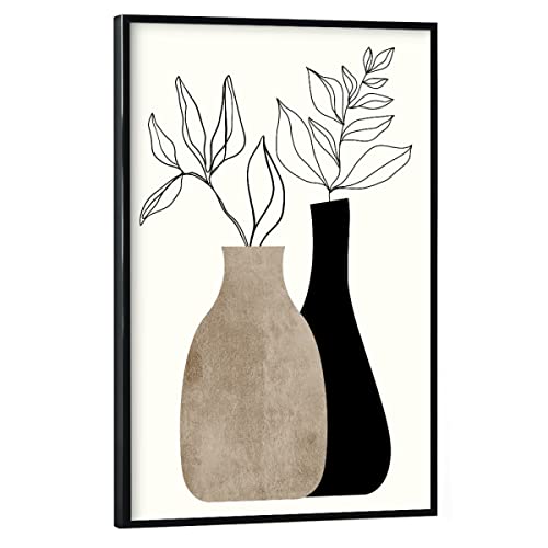 artboxONE Poster mit schwarzem Rahmen 90x60 cm Floral Gris En Gris - Bild vase abstrakt Blumen von artboxONE