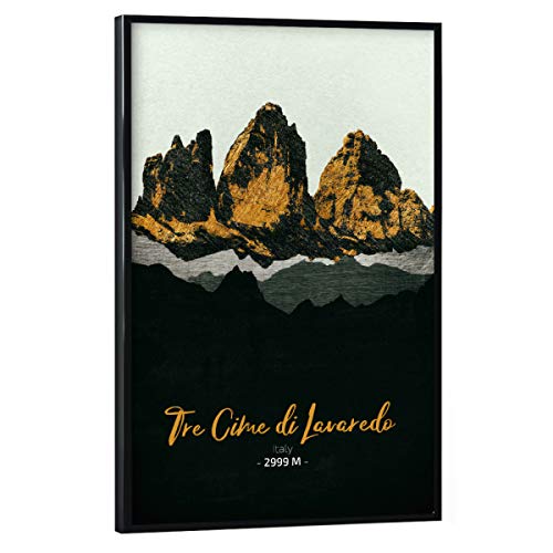 artboxONE Poster mit schwarzem Rahmen 90x60 cm Natur Die DREI Zinnen - Bild Berge Berge gebirge von artboxONE
