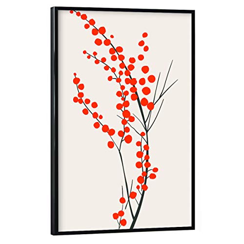 artboxONE Poster mit schwarzem Rahmen 90x60 cm Natur Wild Berries - Bild Zweig Blumen floral von artboxONE