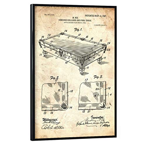 artboxONE Poster mit schwarzem Rahmen 90x60 cm Sport Billardtisch Patent (Antik) - Bild Billard von artboxONE
