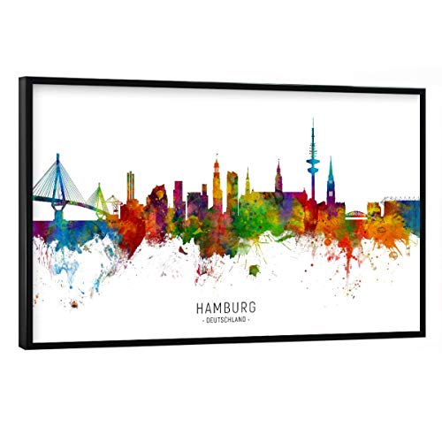 artboxONE Poster mit schwarzem Rahmen 90x60 cm Städte/Hamburg Hamburg Germany Skyline txt - Bild Hamburg von artboxONE