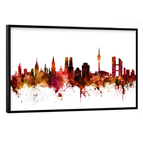 artboxONE Poster mit schwarzem Rahmen 90x60 cm Städte/München Munich Germany Skyline Red - Bild Munich von artboxONE