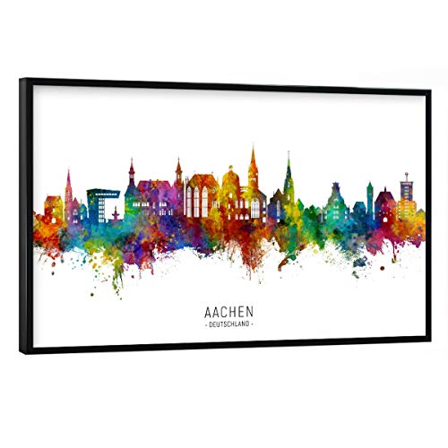 artboxONE Poster mit schwarzem Rahmen 90x60 cm Städte Aachen Germany Skyline txt - Bild Aachen bunt City von artboxONE