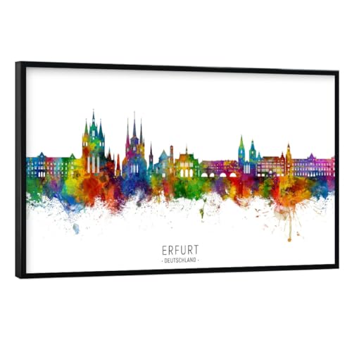 artboxONE Poster mit schwarzem Rahmen 90x60 cm Städte Erfurt Deutschland Skyline txt - Bild Erfurt von artboxONE