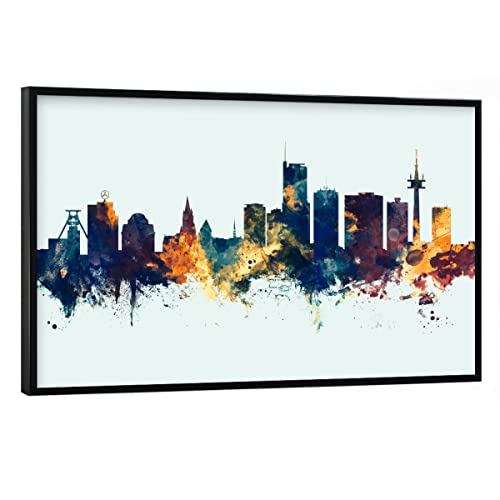 artboxONE Poster mit schwarzem Rahmen 90x60 cm Städte Essen Germany Skyline Winter - Bild Essen Cityscape Colorful von artboxONE