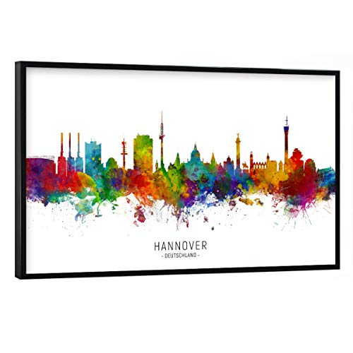 artboxONE Poster mit schwarzem Rahmen 90x60 cm Städte Hannover Germany Skyline txt - Bild Hannover von artboxONE