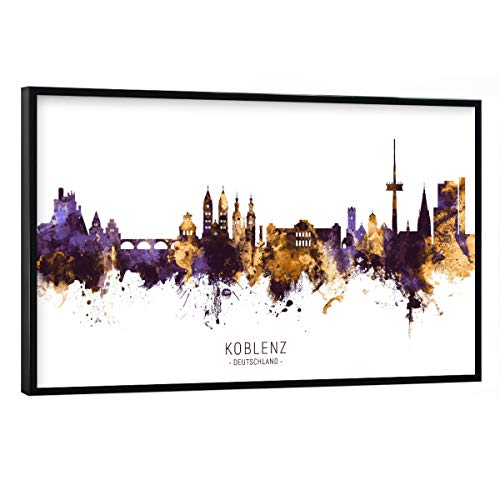 artboxONE Poster mit schwarzem Rahmen 90x60 cm Städte Koblenz Germany Skyline PurpleGold - Bild Koblenz von artboxONE