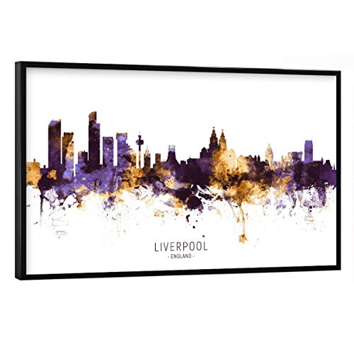 artboxONE Poster mit schwarzem Rahmen 90x60 cm Städte Liverpool Skyline PurpleGold - Bild Liverpool Cityscape England von artboxONE