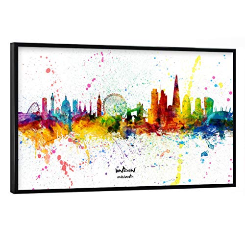 artboxONE Poster mit schwarzem Rahmen 90x60 cm Städte London England Skyline Splash - Bild London Cityscape England von artboxONE