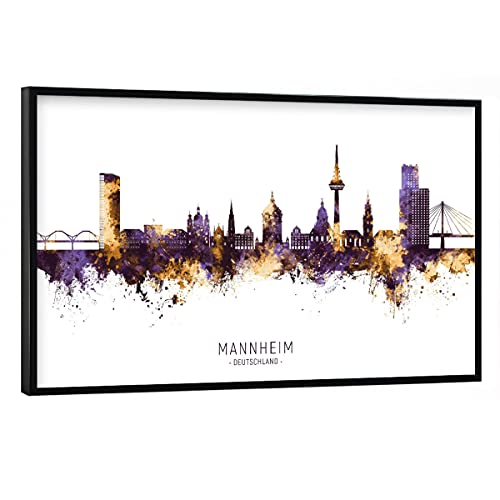 artboxONE Poster mit schwarzem Rahmen 90x60 cm Städte Mannheim Skyline PurpleGold - Bild Mannheim von artboxONE