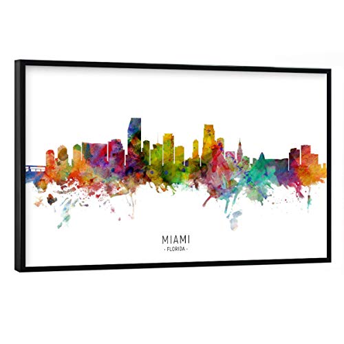 artboxONE Poster mit schwarzem Rahmen 90x60 cm Städte Miami Florida Skyline txt - Bild Miami Florida Miami von artboxONE