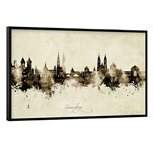 artboxONE Poster mit schwarzem Rahmen 90x60 cm Städte Nürnberg Germany Skyline Sepia - Bild nürnberg von artboxONE