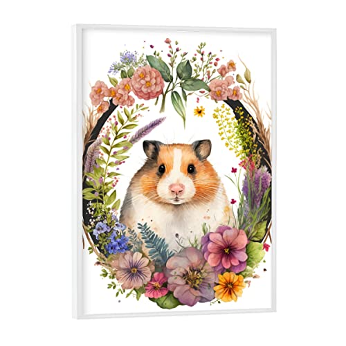 artboxONE Poster mit weißem Rahmen 18x13 cm Floral Hamster mit Blumen - Bild Haustier Blumen botanisch von artboxONE