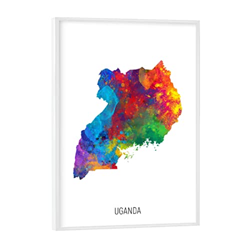 artboxONE Poster mit weißem Rahmen 18x13 cm Kartografie Uganda Watercolor Map - Bild Uganda Painting Uganda von artboxONE