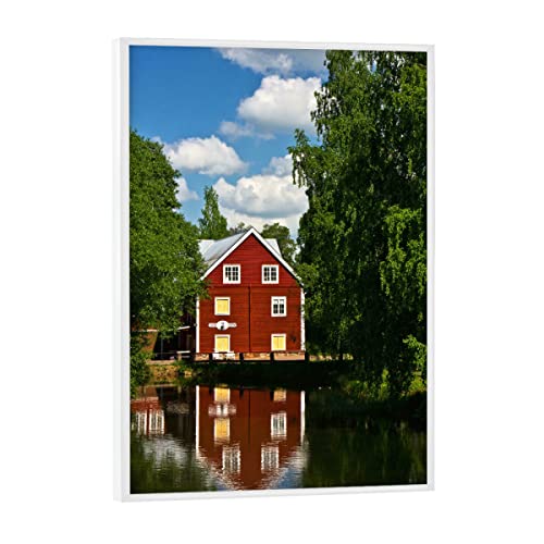 artboxONE Poster mit weißem Rahmen 18x13 cm Natur Haus am Fluss - Bild schweden Haus holzhaus von artboxONE
