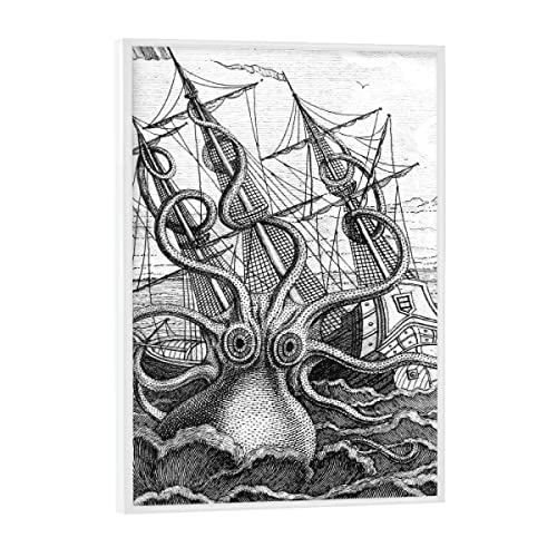 artboxONE Poster mit weißem Rahmen 18x13 cm Natur Krake entfesselt - Bild seeungeheuer Kraken oktopus von artboxONE
