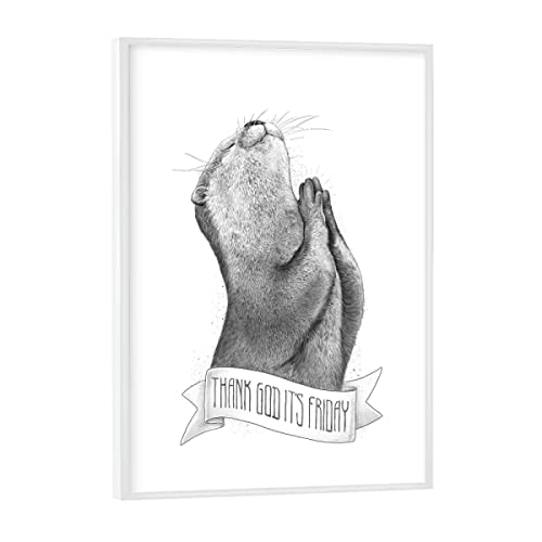 artboxONE Poster mit weißem Rahmen 18x13 cm Tiere Thank God It's Friday - Bild Otter Animals Black and White von artboxONE