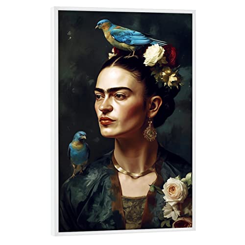 artboxONE Poster mit weißem Rahmen 30x20 cm Floral Frida Kahlo Portrait - Bild Frida Kahlo selbstportrait von artboxONE