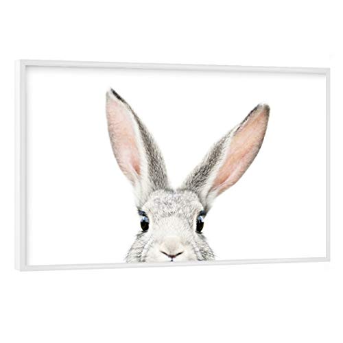 artboxONE Poster mit weißem Rahmen 30x20 cm Für Kinder Peeking Bunny - Bild hase hase Kaninchen von artboxONE