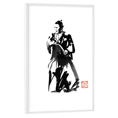 artboxONE Poster mit weißem Rahmen 30x20 cm Menschen Start of The Fight - Bild Samurai Katana Kimono von artboxONE