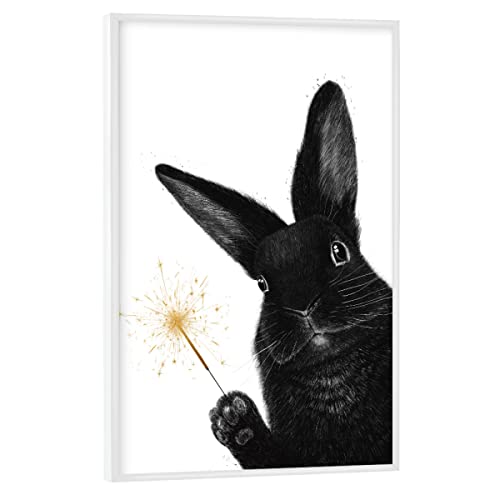 artboxONE Poster mit weißem Rahmen 30x20 cm Natur Kaninchen mit Wunderkerze - Bild Kaninchen hase Kaninchen von artboxONE