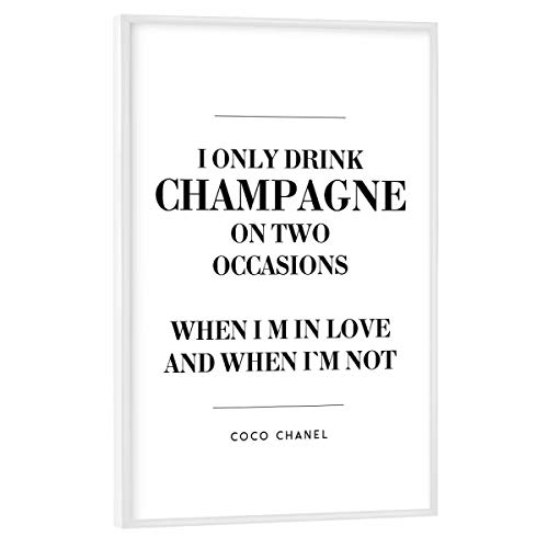artboxONE Poster mit weißem Rahmen 30x20 cm Schwarzweiß Champagne Quote - Bild Coco Chanel Coco Chanel Fall in Love von artboxONE
