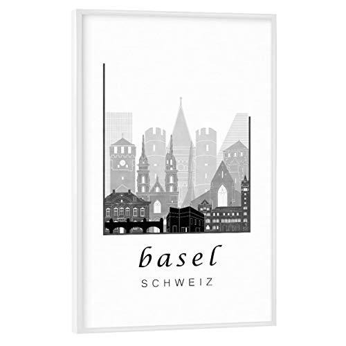 artboxONE Poster mit weißem Rahmen 30x20 cm Städte Basel Skyline Black & White - Bild Basel Architektur Basel von artboxONE