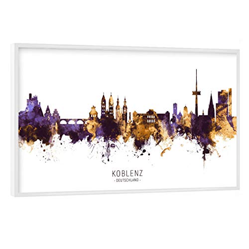 artboxONE Poster mit weißem Rahmen 30x20 cm Städte Koblenz Germany Skyline PurpleGold - Bild Koblenz von artboxONE