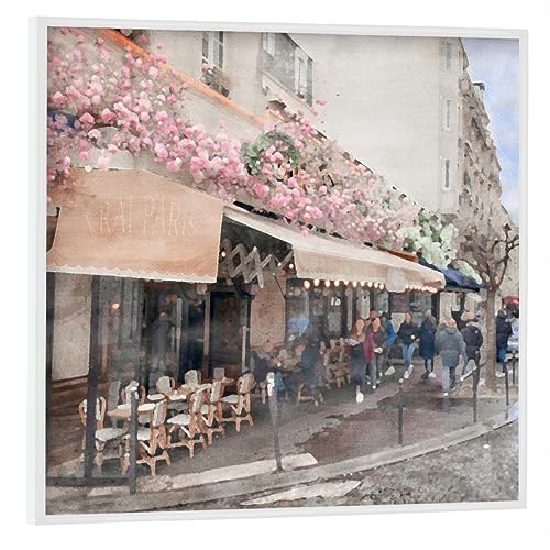 artboxONE Poster mit weißem Rahmen 40x40 cm Reise Rosa Paris B - Bild Paris Blick auf die straße café von artboxONE