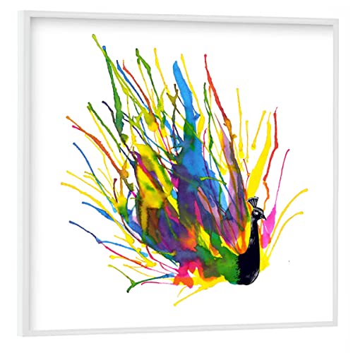 artboxONE Poster mit weißem Rahmen 40x40 cm Tiere Colorful Peacock - Bild Tiere abstrakt aquarell von artboxONE