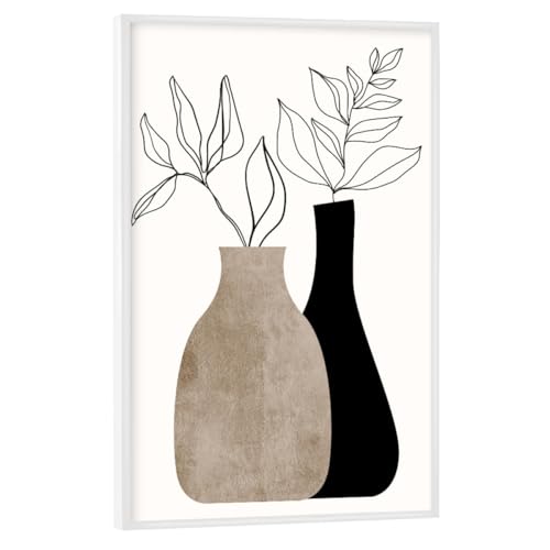 artboxONE Poster mit weißem Rahmen 45x30 cm Floral Gris En Gris - Bild vase abstrakt Blumen von artboxONE