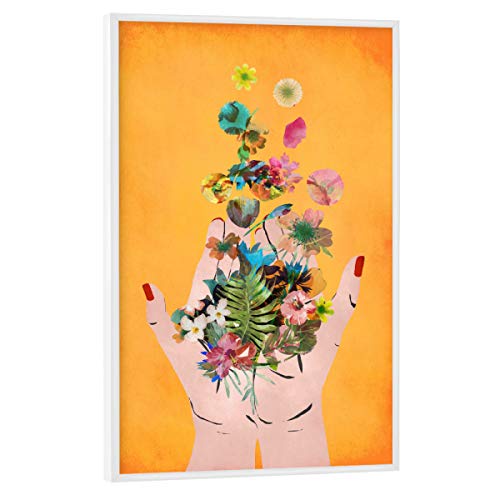 artboxONE Poster mit weißem Rahmen 45x30 cm Menschen Frida`s Hands (orange) - Bild Frida Blumen dekorativ von artboxONE