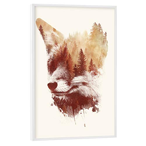 artboxONE Poster mit weißem Rahmen 45x30 cm Natur Blind Fox hochwertiger Design Kunstdruck - Bild Fox Forest Fox von artboxONE