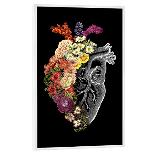 artboxONE Poster mit weißem Rahmen 45x30 cm Natur Flower Heart Spring - Bild Vintage anatomisches Herz Blumen von artboxONE