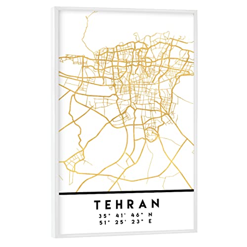 artboxONE Poster mit weißem Rahmen 45x30 cm Städte TEHRAN Iran Street MAP Art - Bild tehran Coordinates Downtown von artboxONE