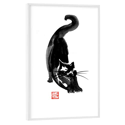 artboxONE Poster mit weißem Rahmen 45x30 cm Tiere Stretching cat hochwertiger Design Kunstdruck - Bild cat Chat Japan von artboxONE