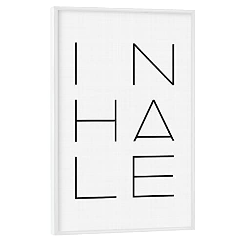 artboxONE Poster mit weißem Rahmen 45x30 cm Yoga Typografie Inhale - Bild Atmen ausatmen chillen von artboxONE