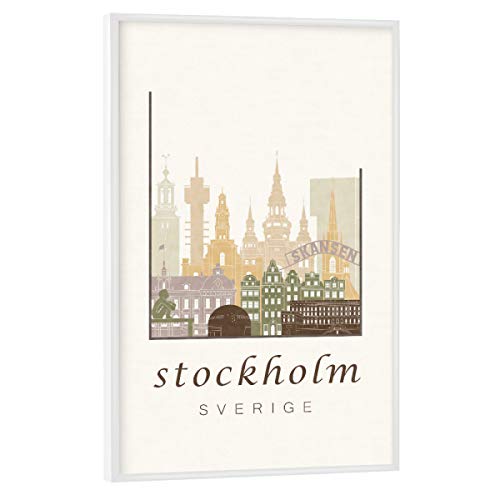 artboxONE Poster mit weißem Rahmen 60x40 cm Architektur Stockholm Skyline Rustic - Bild Stockholm von artboxONE