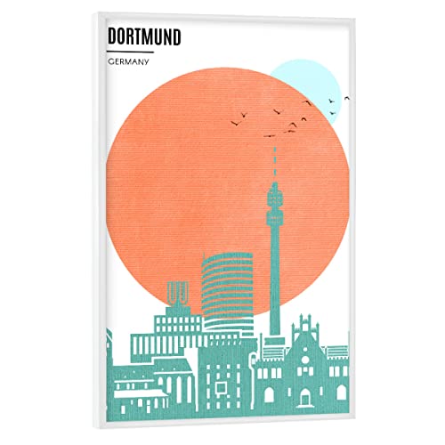 artboxONE Poster mit weißem Rahmen 60x40 cm Dortmund Städte Dortmund Sunrise - Bild Sonnenaufgang Silhouette Sonne von artboxONE