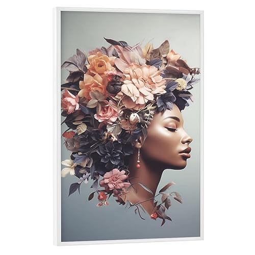 artboxONE Poster mit weißem Rahmen 60x40 cm Floral Flowery Beauty-Woman - Bild blumig frauenkopf von artboxONE