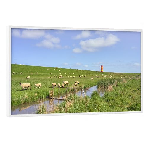 artboxONE Poster mit weißem Rahmen 60x40 cm Natur Schafe beim Pilsumer Leuchtturm - Bild ostfriesland Emden greetsiel artboxONE Poster mit weißem Rahmen 60x40 cm Natur Schafe beim Pilsumer Leuchtturm - Bild ostfriesland Emden greetsiel von artboxONE